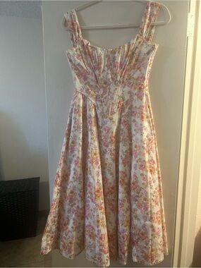 House of CB Floral Strap Dress in Cream, Pink and Purple